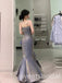 Grey Sparkly Ruffles Sleeveless Mermaid Long Prom Dress,SWS2490