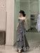 Grey Sparkly Ruffles Sleeveless Mermaid Long Prom Dress,SWS2490