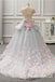 Floral V-neck Cap sleeves A-line Long Floor Length Prom Dress,SWS2564