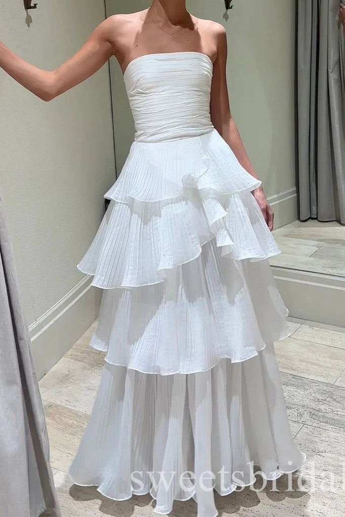 With Ruffles Strapless Sleeveless A-line Long Prom Dress,SWS2435