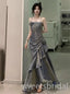 Grey Sparkly Ruffles Sleeveless Mermaid Long Prom Dress,SWS2490