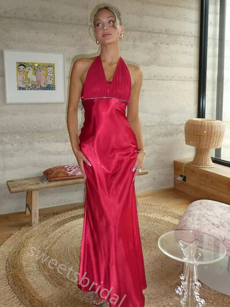 Sexy Halter Sleeveless Sheath Floor Length Prom Dress,SWS2393