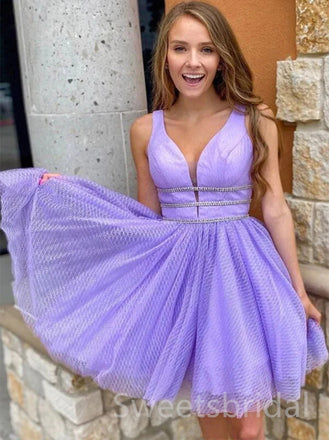 Sexy V-neck Sleeveless A-line Short Mini Homecoming Dress, BTW367