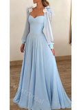 Baby Blue Sweetheart Long Sleeves A-line Floor Length Prom Dress,SWS2202