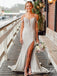 Sparkly Grey Off Shoulder Side Slit Floor Length Prom Dress,SWS2566