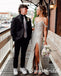 Sparkly Grey Off Shoulder Side Slit Floor Length Prom Dress,SWS2566