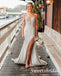 Sparkly Grey Off Shoulder Side Slit Floor Length Prom Dress,SWS2566