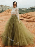 Elegant Long Sleeves A-line Two Pieces Floor Length  Prom Dress,SWS2224
