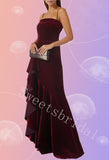 Sexy Strapless Sleeveless Ruffle Sheath Long Prom Dress,SW2036