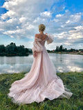 Elegant Off Shoulder Long Sleeves A-line Floor length Prom Dress,SWS2158