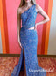 Sparkly Ones Shoulder Side Slit Floor Length Prom Dress,SWS2567