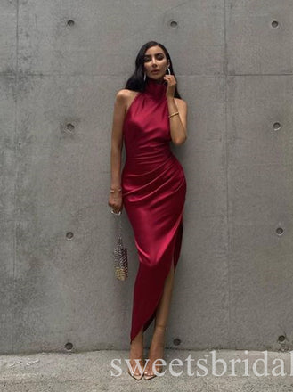 Sexy Halter Side Slit Sleeveless Mermaid Long Prom Dress,SWS2465