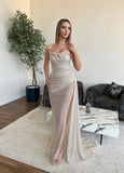 Sparkly Strapless Side Slit Mermaid Floor Length Prom Dress,SWS2204