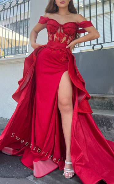 Sexy Sweetheart Off shoulder Side slit Mermaid Long Prom Dress,SWS2053
