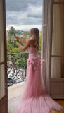 Sexy Sleeveless Rose-Shaped Side Slit Mermaid Floor length Prom Dress,SWS2157