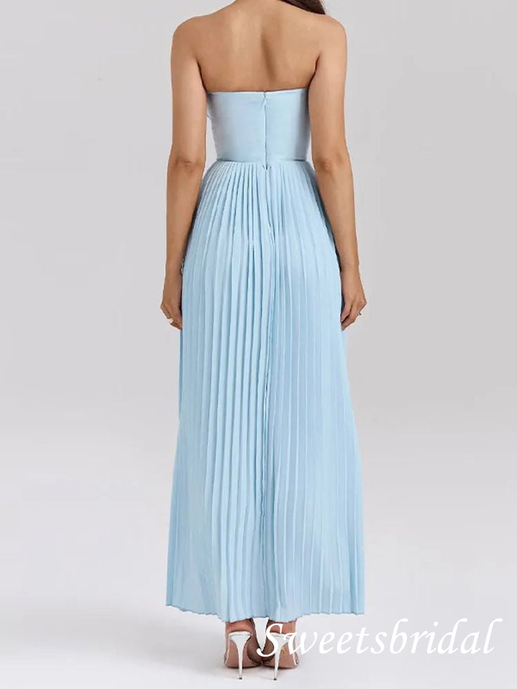 Light Blue V-neck Sleeveless A-line Floor Length Prom Dress,SWS2552