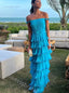 Elegant Ruffle Off Shoulder A-line Floor Length Prom Dress,SWS2405