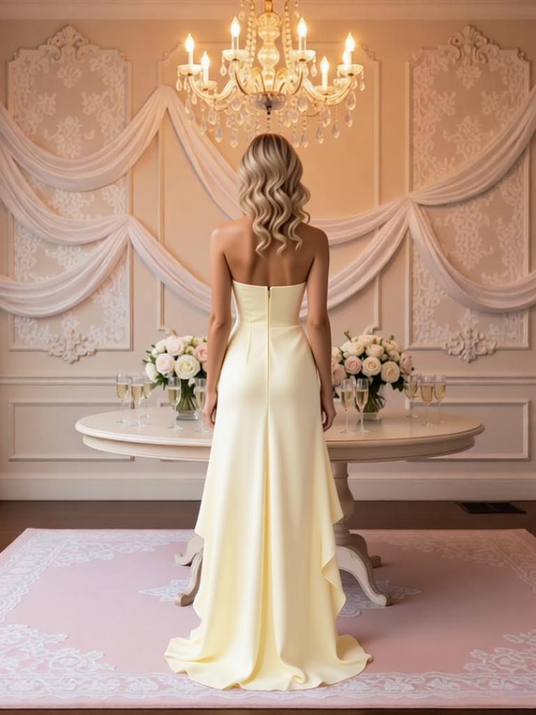 Simple Yellow High Low Side Slit Sleeveless A-Line Long Prom Party Dress,SWS2623