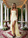 Simple Yellow High Low Side Slit Sleeveless A-Line Long Prom Party Dress,SWS2623
