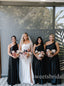 Black One Shoulder A-line Long Bridesmaid Dresses, SWE1452