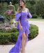 Purple Off Shoulder Sleeveless Mermaid High Low Prom Dress,SWS2219