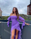 Purple Off Shoulder Sleeveless Mermaid High Low Prom Dress,SWS2219