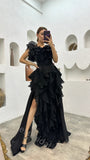 Sexy Off shoulder Sleeveless Ruffle A-line Floor length Prom Dress,SWS2155