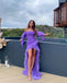 Purple Off Shoulder Sleeveless Mermaid High Low Prom Dress,SWS2219