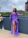 Purple Off Shoulder Sleeveless Mermaid High Low Prom Dress,SWS2219