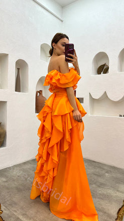 Sexy Off shoulder Sleeveless Ruffle A-line Floor length Prom Dress,SWS2154