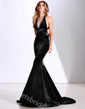 Sparkly V-neck Sleeveless Mermaid Floor Length Prom Dress,SWS2390