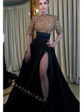 Elegant Long sleeves Side slit A-line Long Prom Dress,SWS2055