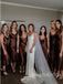 Chocolate V-neck Sleeveless Sheath Long Bridesmaid Dresses, SWE1456