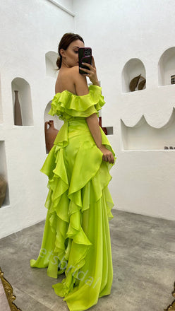 Sexy Off shoulder Sleeveless Ruffle A-line Floor length Prom Dress,SWS2153