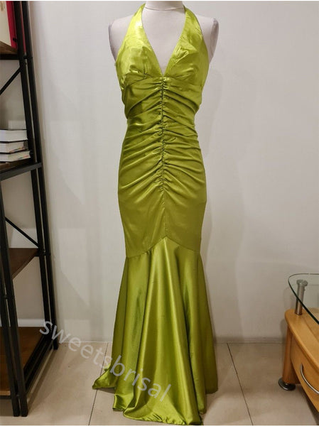 Sexy Halter V-neck Sleeveless Mermaid Floor Length Prom Dress,SWS2208