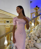 Gummy Pink Short Sleeves Mermaid Floor Length Prom Dress,SWS2377