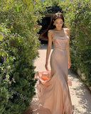 Ruffle Spaghetti Straps Sleeveless Mermaid Long Floor Length Prom Dress,SWS2352