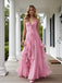 Pink Spaghetti Straps V-Neck Ruffles Sleeveless A-Line Long Prom Party Dress,SWS2601