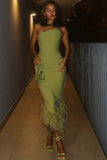 Moss Green One Shoulder Sleeveless Sheath Long Prom Dress,SWS2326