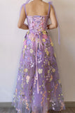 Lilac Off Shoulder Sleeveless A-line Long Floor Length Prom Dress,SWS2328