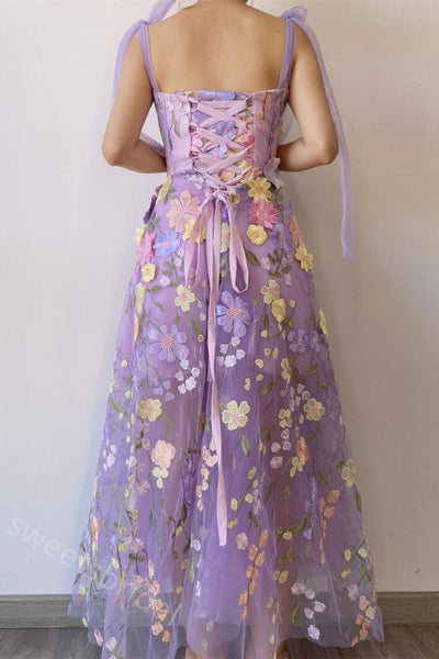 Lilac Off Shoulder Sleeveless A-line Long Floor Length Prom Dress,SWS2328