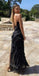 Black Ruffle V-neck Sleeveless Mermaid Floor Length  Prom Dress,SWS2299