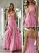 Pink Spaghetti Straps V-Neck Ruffles Sleeveless A-Line Long Prom Party Dress,SWS2601