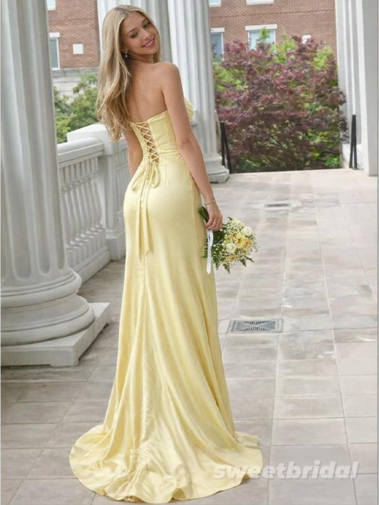 Sexy Strapless Sleeveless Ruffles Side Slit Mermaid Floor Length Prom Dress,SWS2573