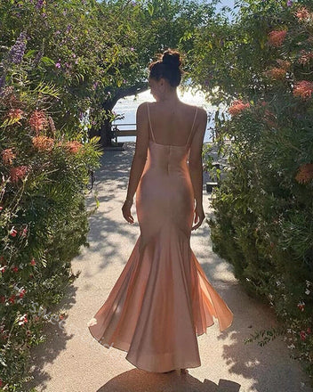 Ruffle Spaghetti Straps Sleeveless Mermaid Long Floor Length Prom Dress,SWS2352