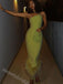 Moss Green One Shoulder Sleeveless Sheath Long Prom Dress,SWS2326