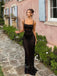 Black Sexy Spaghetti Straps Sleeveless Mermaid Floor Length  Prom Dress,SWS2284