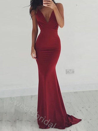 Sexy Spaghetti Straps V-neck Mermaid Long Prom Dress,SWS2135