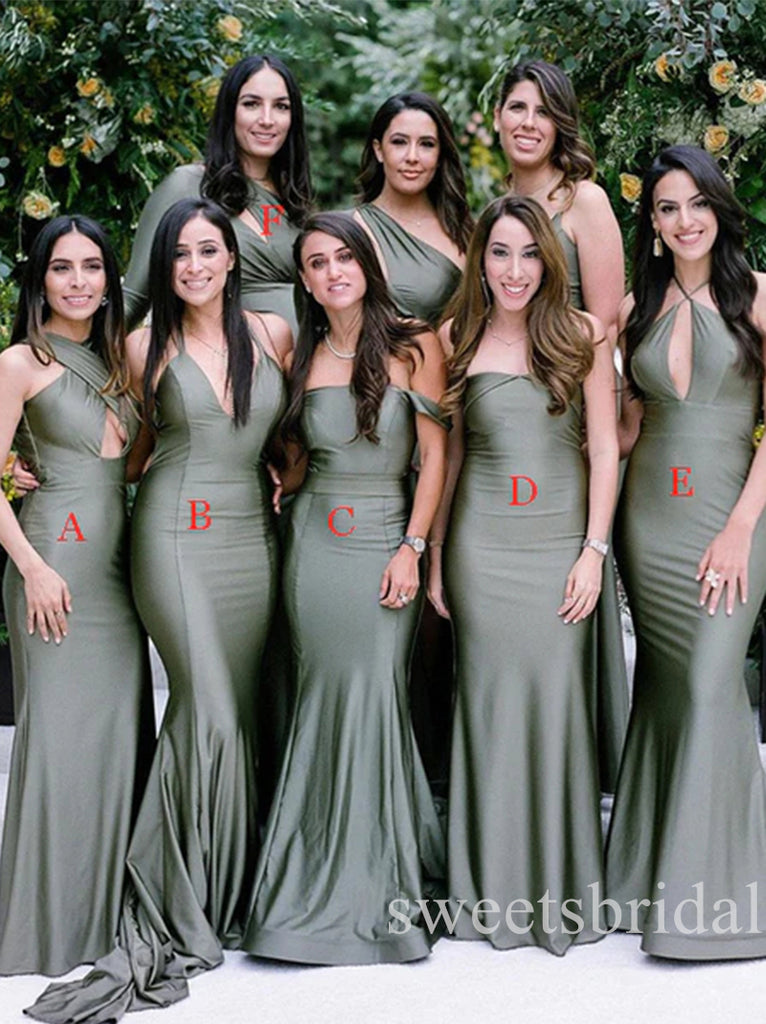 Mismatch Sleeveless V-neck Mermaid Long Bridesmaid Dresses, SWE1460