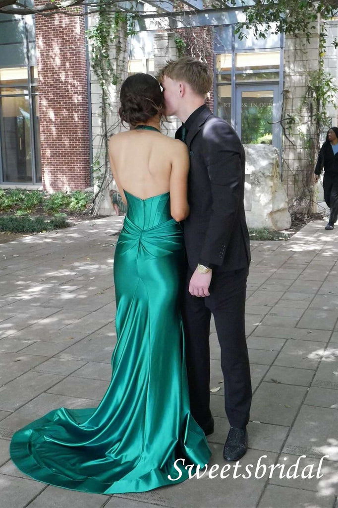 Emerald Sleeveless Side Slit Mermaid Floor Length Prom Dress,SWS2548